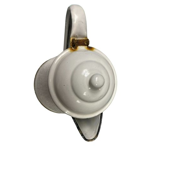 Vintage White Enamel Coffee Pot or Percolator Enamelware, 11" with Hinged Lid - Picture 3 of 7